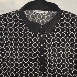 Susan Graver Women's Black White 3/4 Sleeve Geometric Top‎ Blouse Size 2XL